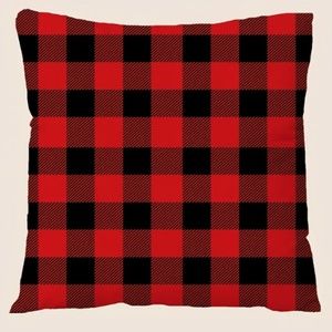 NEW RED BLACK ALL SEASONS POLYESTER DECORATIVE PLAID PILLOW COVER 18" X 18"